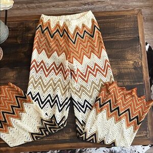 Emerald Zigzag Pattern Pants - Orange, Black, Cream